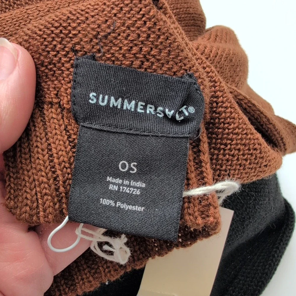 NWT Summersalt 2-Tone Scarf Black‎ Brown Knit Color Block OS Neutral Minimalist